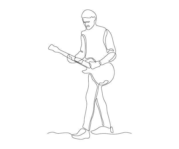 Homme Abstrait Avec Guitare à La Main Dessinée à La Main Ligne Mono Continue Dessin De Contour D'art Au Trait