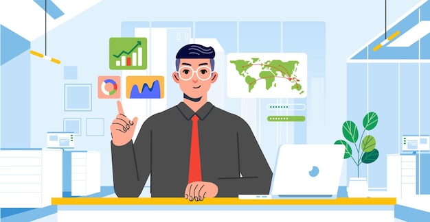 Un homme d'affaires analysant l'audit, la croissance des bénéfices, les données analytiques, le graphique sur son bureau, l'ordinateur portable.