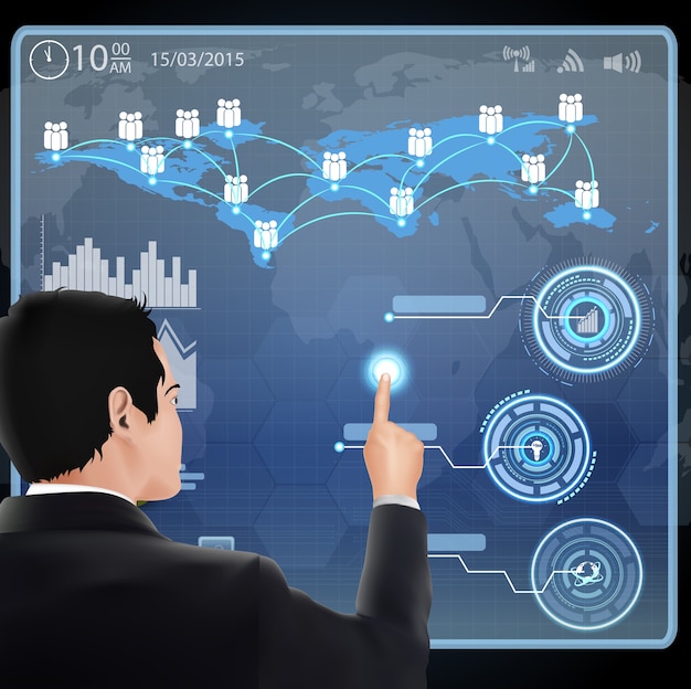 Homme d'affaires appuie sur l'interface
