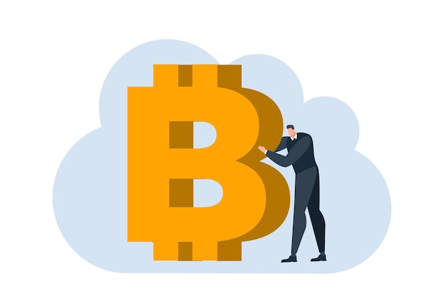 homme d'affaires avec bitcoin argent numérique pièce de monnaie illustration plate