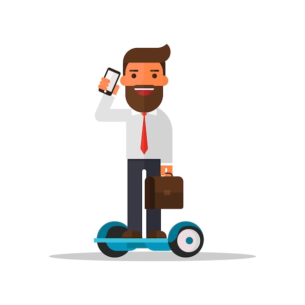 Homme affaires, conversation téléphone mobile, sur, hoverboarding