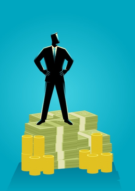 Homme d'affaires debout sur l'argent