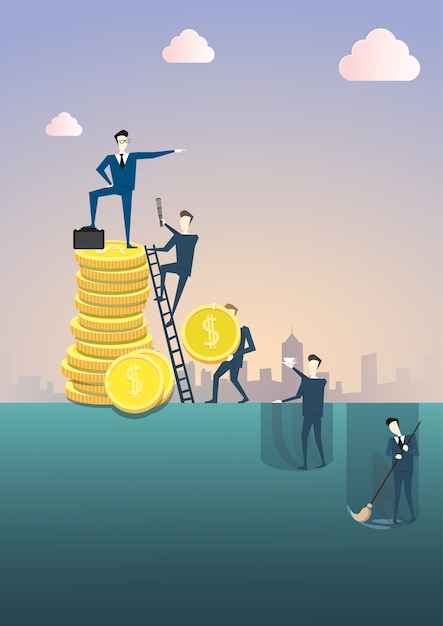 Homme d'affaires debout sur la pile de pièces de monnaie