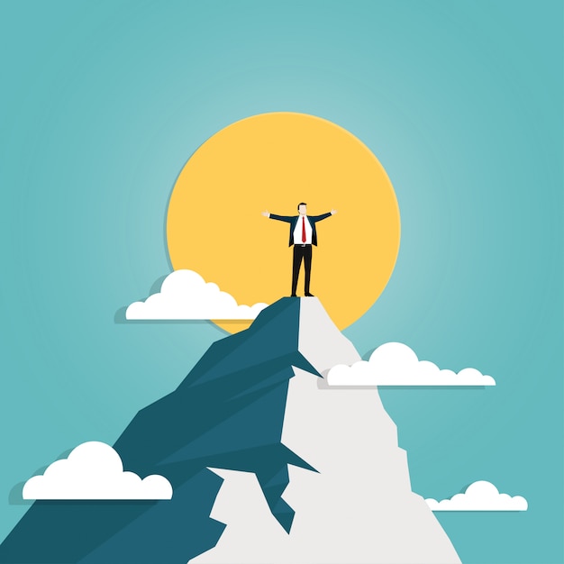 Homme affaires, debout, sommet, montagne