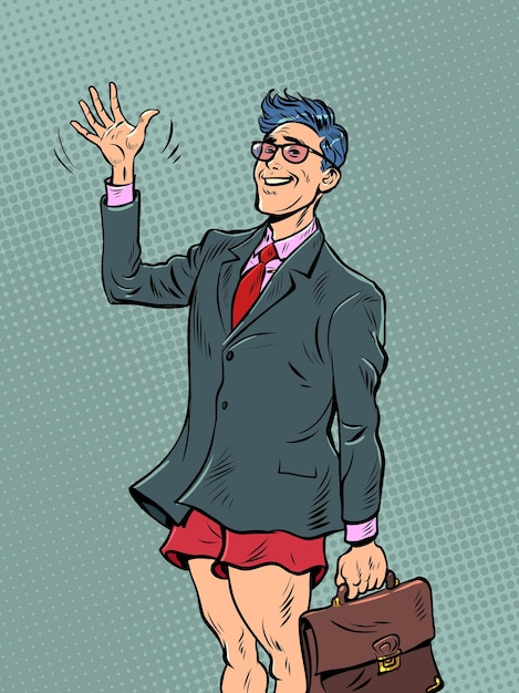 Vecteur homme d'affaires drôle de pop art en short et costume collection du matin au bureau