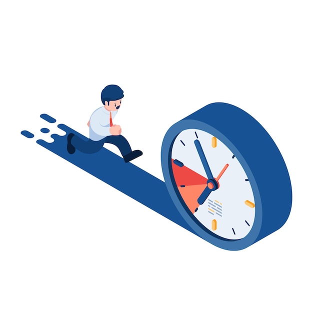 Homme d'affaires isométrique exécuté suivre l'horloge