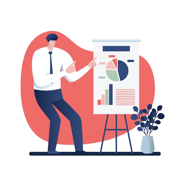 Homme D'affaires Lors D'une Présentation Illustration De Dessin Animé De Concept Entreprise