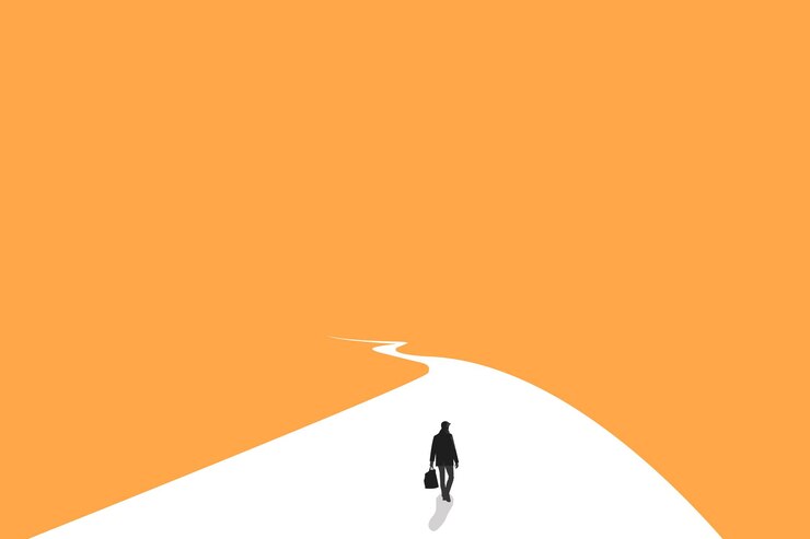 Vecteur homme d'affaires marchant suivre le concept de chemin d'opportunités de motivation d'ambition et de succès
