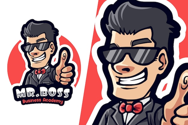 Homme Affaires, Mascotte, Logo, Illustration