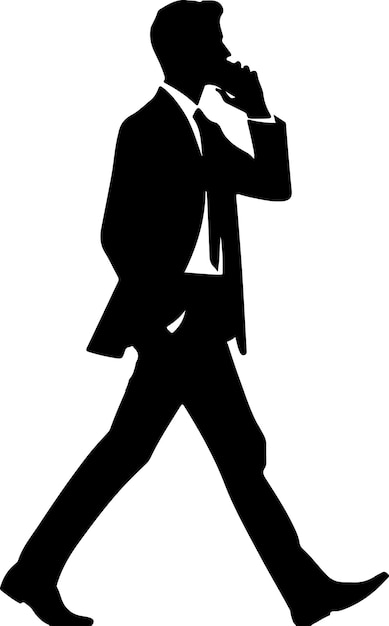 Vecteur un homme d'affaires minimal qui marche avec un téléphone portable.