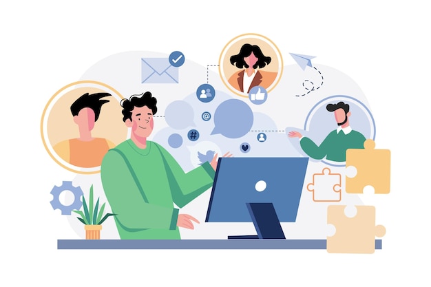 Un homme d'affaires parle à un collègue d'un plan de marketing social