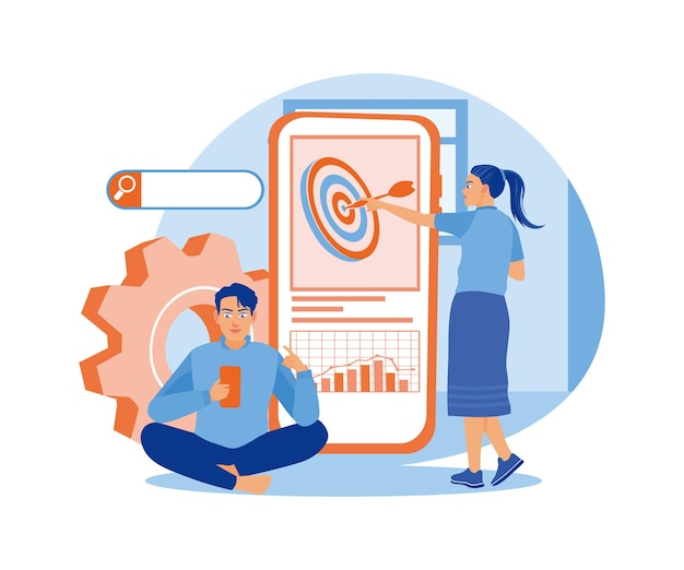 L'homme d'affaires planifie l'optimisation SEO Augmenter les objectifs SEO et les concepts de performance Concept de marketing d'entreprise Illustration vectorielle plate