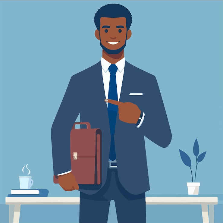 Vecteur l'homme d'affaires pointe vers le côté avec un style de conception plat