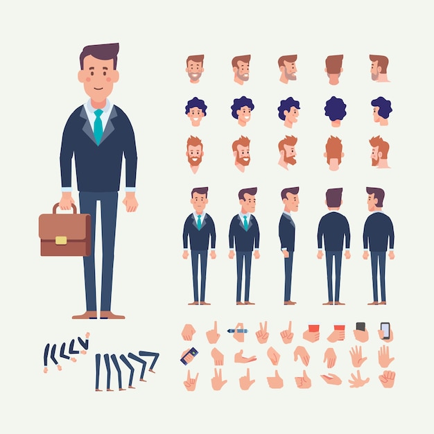 Homme d'affaires pour l'animation avec diverses coiffures émotions synchronisation labiale et gestes