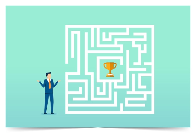 Homme d'affaires regardant labyrinthe avec défi de solution Conception d'illustration vectorielle