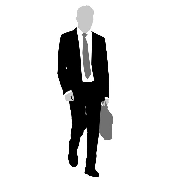 Homme D'affaires Silhouette En Costume Avec Cravate Sur Fond Blanc