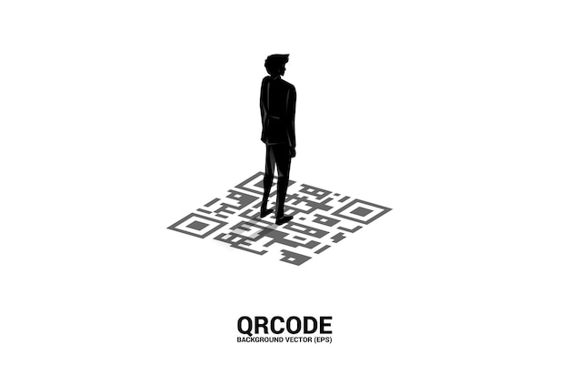 Homme D'affaires Silhouette Debout Sur Le Code Qr Dans L'air. Concept Pour Le Commerce électronique Et Les Achats Au Détail.