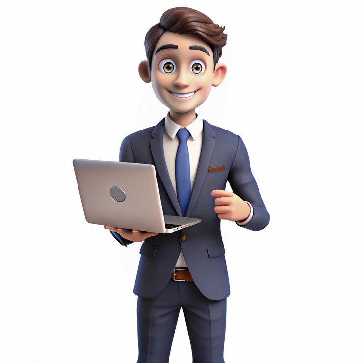 Un homme d'affaires souriant tenant un ordinateur portable