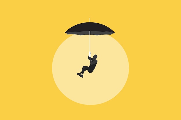 Homme D'affaires Suspendu à Un Parapluie Le Concept De Succès Et D'espoir D'opportunité