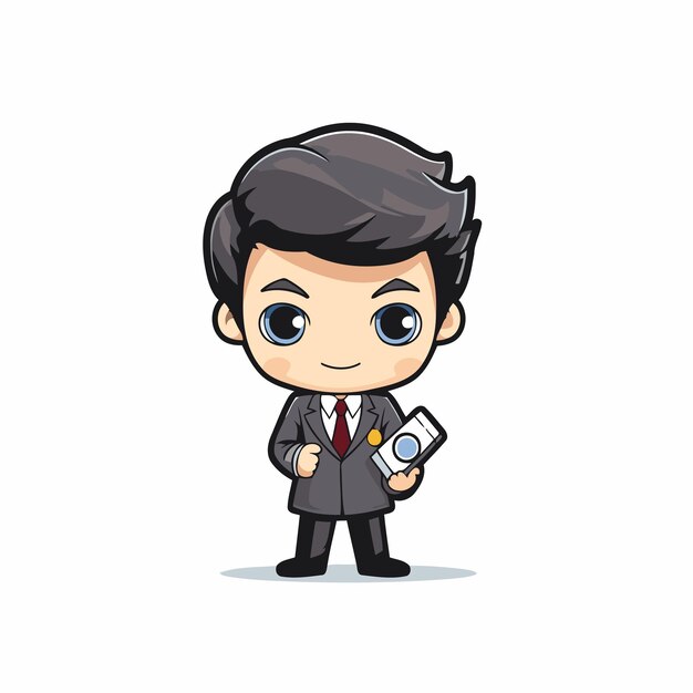 Vecteur homme d'affaires avec téléphone intelligent illustration vectorielle de personnage de dessin animé homme de affaires avec téléphone intelligent