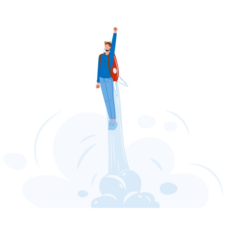 Vecteur homme d'affaires voler avec booster jet pack