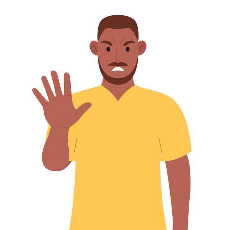 Homme afro-américain agressif montrant un panneau d'arrêt avec sa main Illustration vectorielle