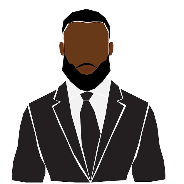 Homme afro noir avec barbe en costume Portrait d'homme abstrait Illustration vectorielle sur fond blanc