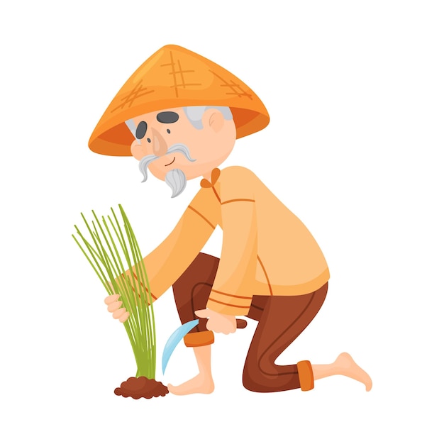 Un homme âgé est vêtements coupe des pousses vertes illustration vectorielle