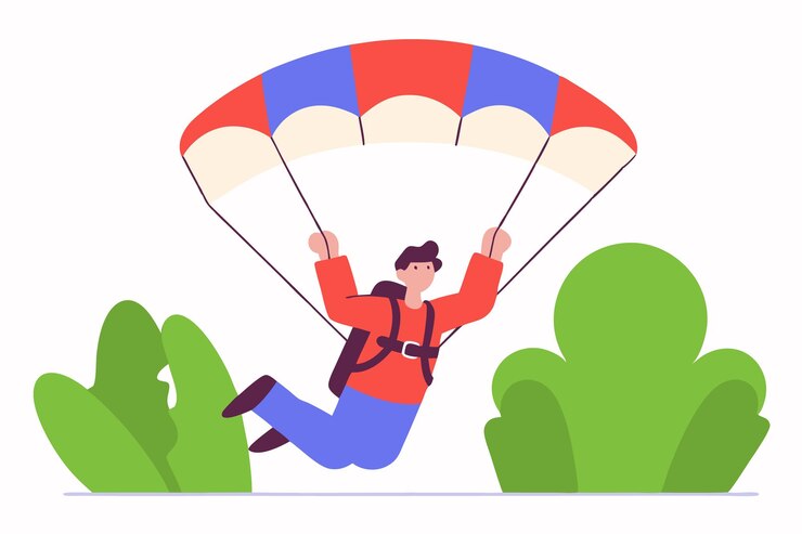 Vecteur un homme appréciant l'art de l'illustration du parachute sur fond blanc