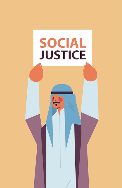 Homme Arabe Activiste Holding Stop Racisme Affiche L'égalité Raciale Justice Sociale Arrêter La Discrimination Concept Portrait Vertical