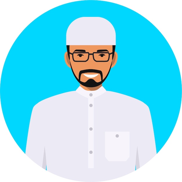 Vecteur homme arabe avec barbe et lunettes dans un style plat. illustration vectorielle