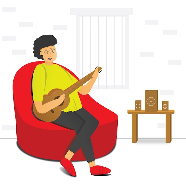 Un homme assis sur une chaise et jouant de la guitare