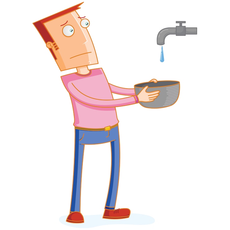 Vecteur homme attendant une goutte d&#39;eau d&#39;un robinet