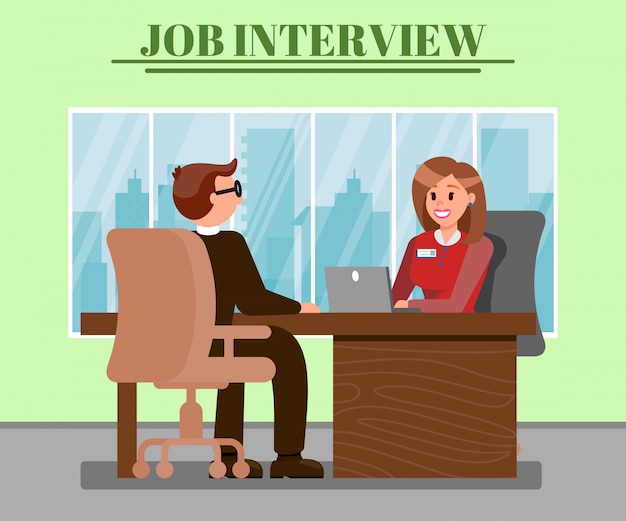 Homme Au Travail Interview Plat Illustration Vectorielle