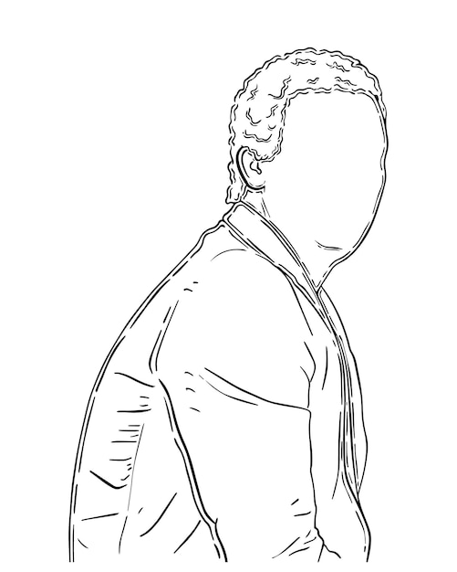 Vecteur homme aux cheveux courts et bouclés dans une veste doodle linear