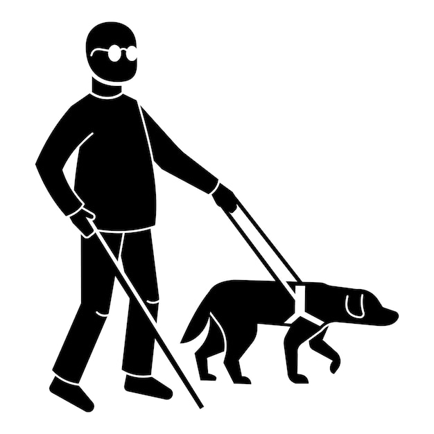 Vecteur homme aveugle avec icône de chien illustration simple d'un homme aveugle avec icône de vecteur de chien pour la conception de sites web isolée sur fond blanc