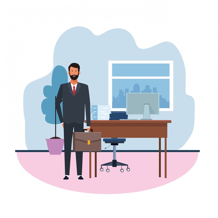 Vecteur homme de bande dessinée au bureau