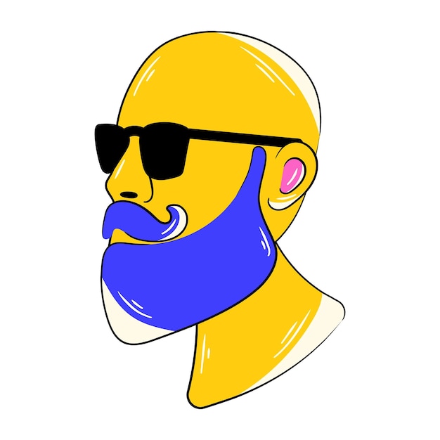 Un homme avec une barbe et des lunettes de soleil porte un chapeau bleu.