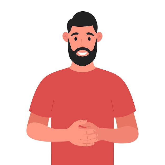 Homme barbu debout avec les mains jointes Illustration vectorielle