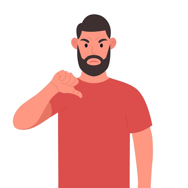 Homme barbu montrant les pouces vers le bas signe geste Illustration vectorielle