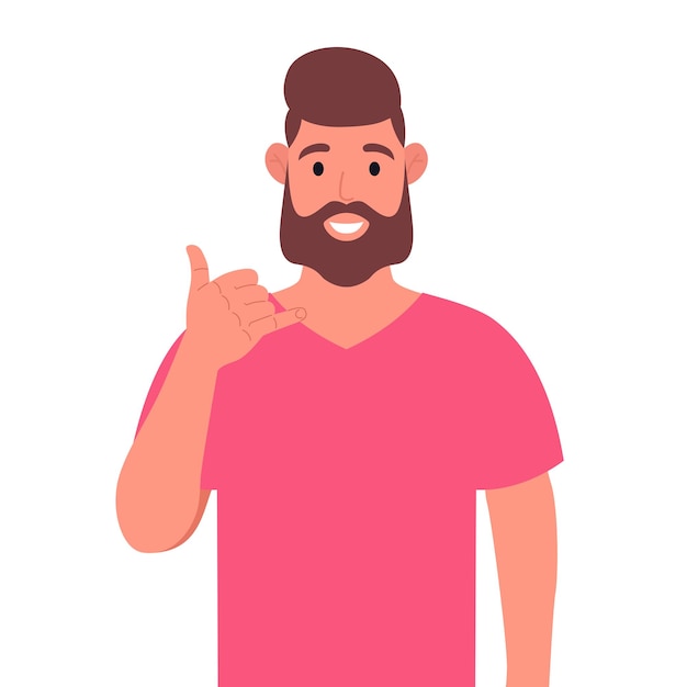 Homme barbu montrant le téléphone ou appelez-moi geste avec les doigts de la main en forme de téléphone Illustration vectorielle
