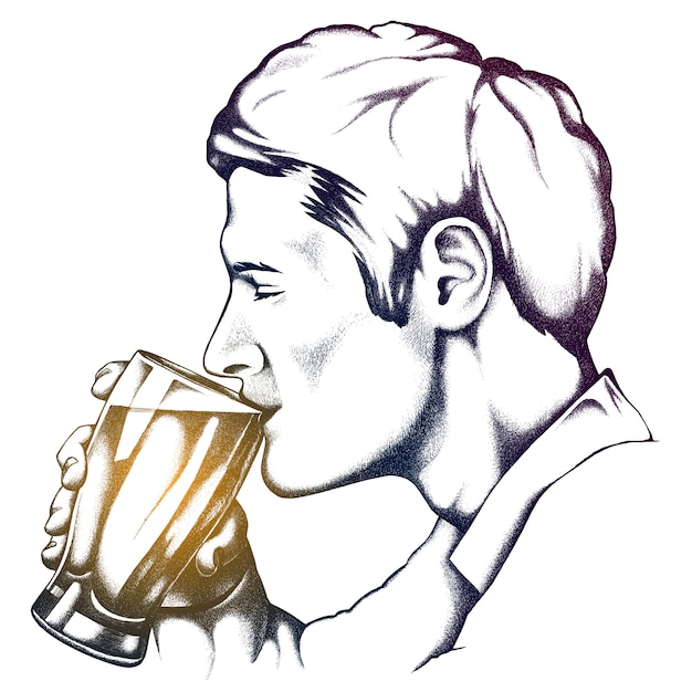 Un homme boit dans une tasse. Illustration vectorielle.