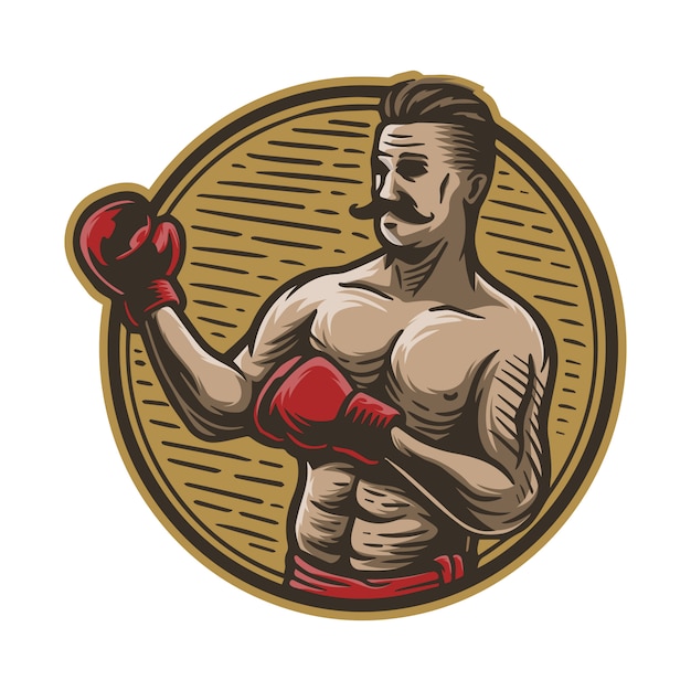 Homme De Boxe Dessiné Main Vintage