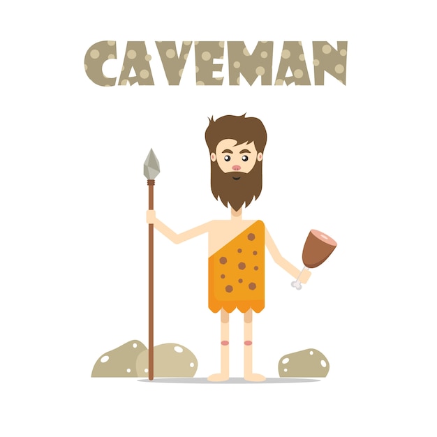 Homme Des Cavernes Avec Nourriture Et Spear Illustration