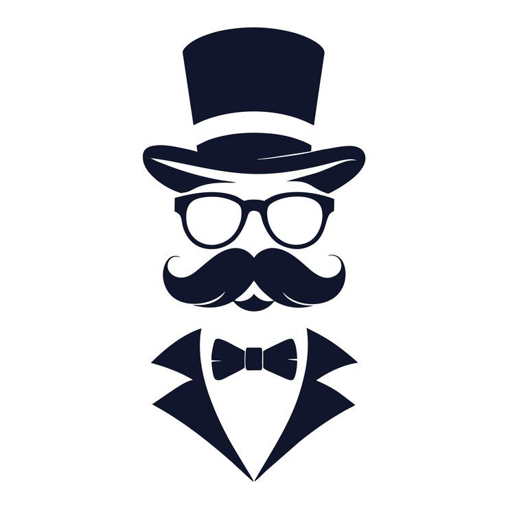 Vecteur homme chapeau lunettes moustaches cravate bow noir vecteur logo gentleman logo chapeau et bow logo