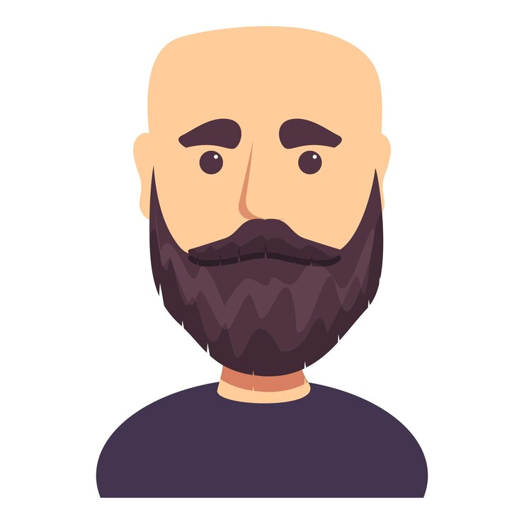 Vecteur homme chauve aux cheveux noirs avec icône de barbe dessin animé d'un homme chauve aux cheveux noirs avec icône de vecteur de barbe pour la conception de sites web isolée sur fond blanc