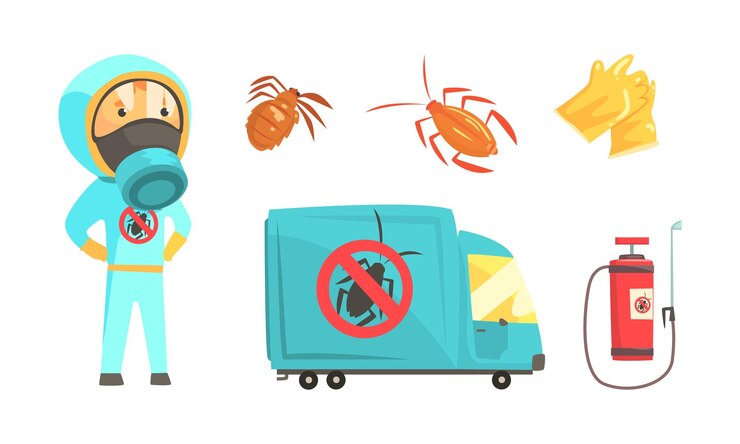 Vecteur homme en combinaison de protection et équipement spécial pour le service de lutte contre les ravageurs et l'extermination des insectes vecteurs
