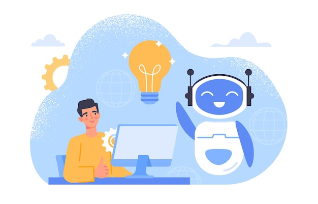 Homme avec le concept de vecteur de chat bot