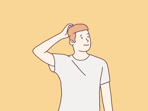 Homme Confus Et Se Grattant La Tête Illustration De Style Coréen Simple