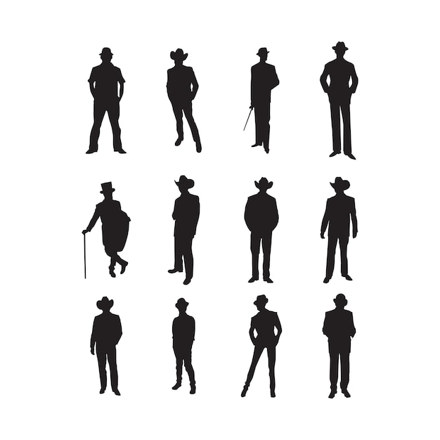 Homme, à, Costume, Et, Chapeau, Silhouette